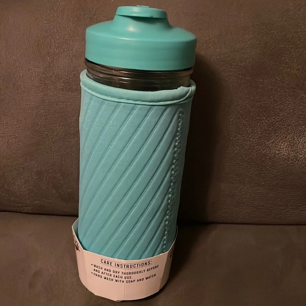 Masontops Mason Jar Hydration Kit Water Bottle Glass Tumbler Teal Neoprene Cover